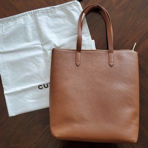 Cuyana Tall Structured Leather Zipper Tote Brown